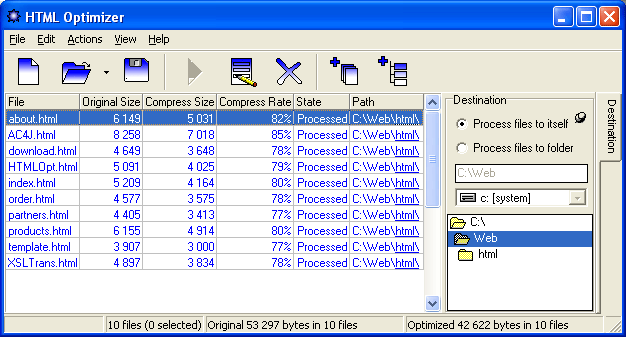 ACTOS Fast HTML Optimizer Screenshot